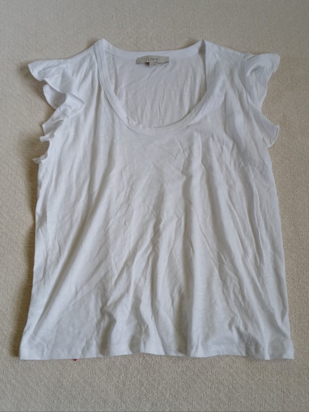 loft ♡ ruffle sleeve white short sleeve shirt large summer coastal
